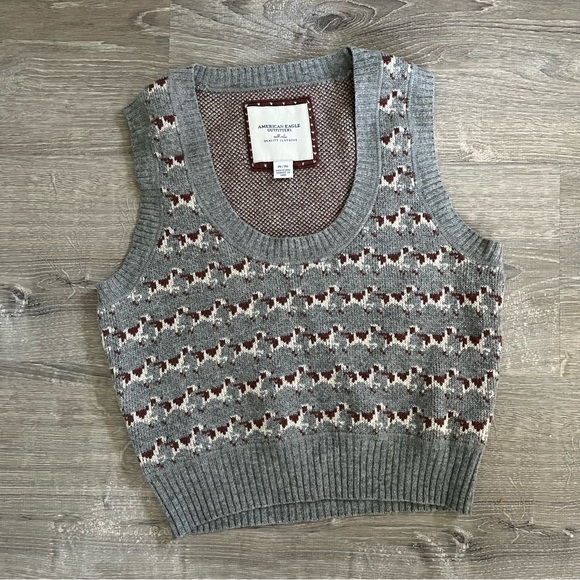 American Eagle Outfitters Jackets & Blazers - American eagle dog fair isle knit sweater vest gray 100% wool medium a9